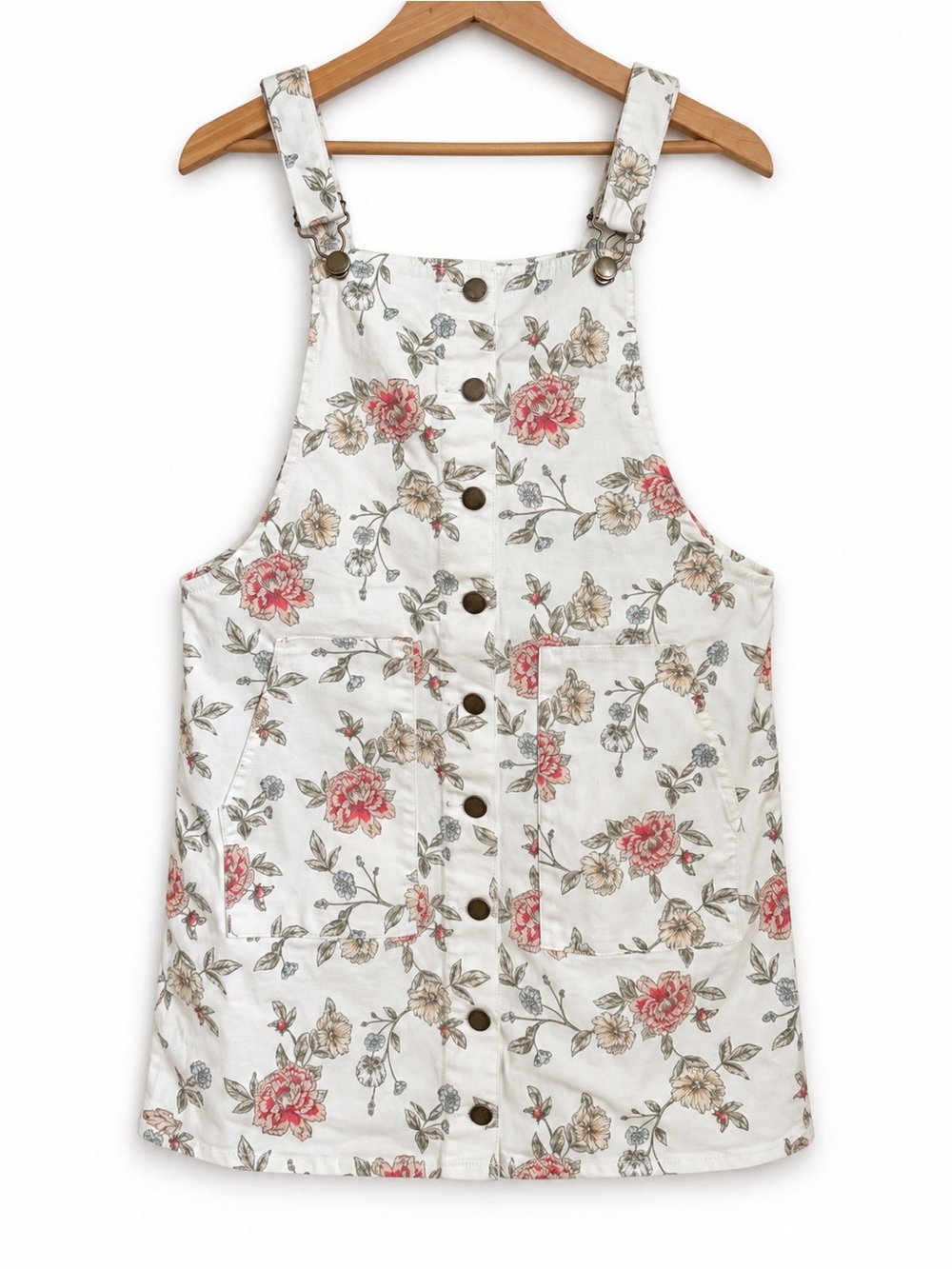 Girls- Tinseltown White Floral Button-Front Pinafore